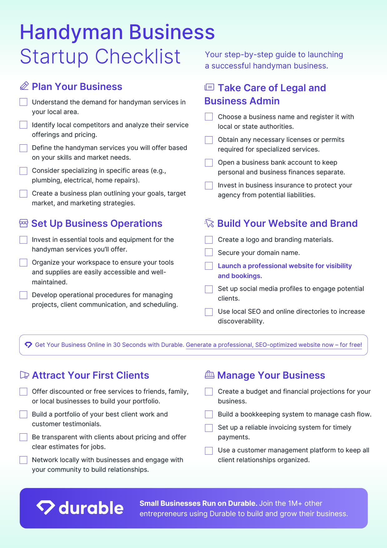 Handyman Business Startup Checklist